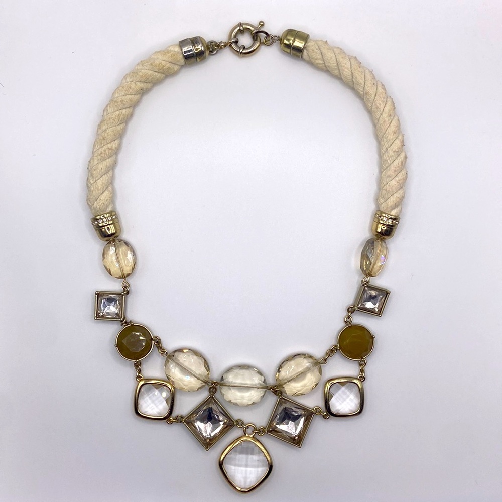 Loft | Glass Crystals and Rope Chain Bib Necklace